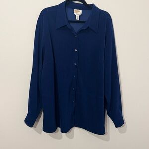 Talbots Women’s Navy Blue Button Front Blouse Size 2X Stretch Long Sleeve